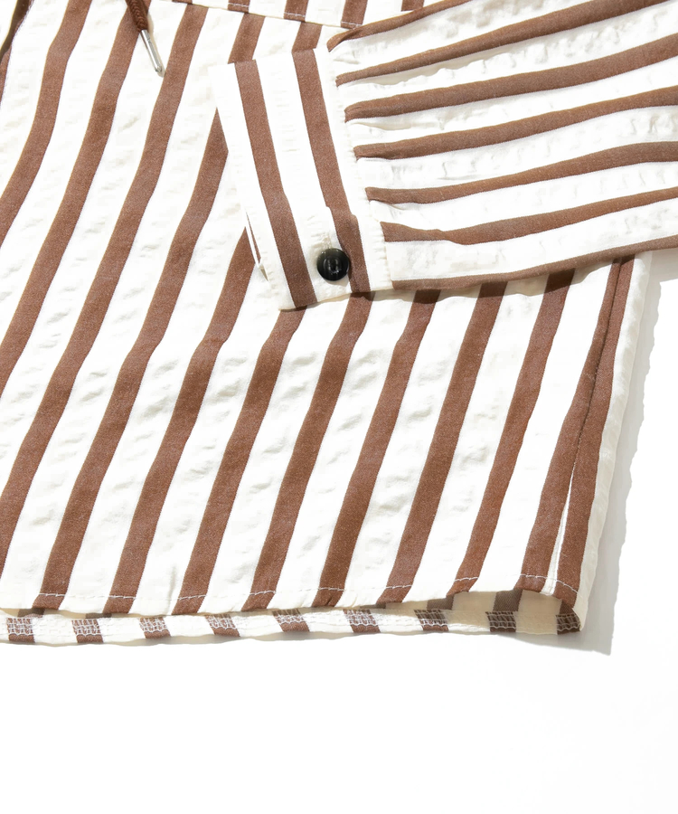 go slow caravan(ゴースローキャラバン) |NUEVO BLANCA/ヌエヴォブランカ ストライプサッカー布帛シャツパーカー (WOMENS)