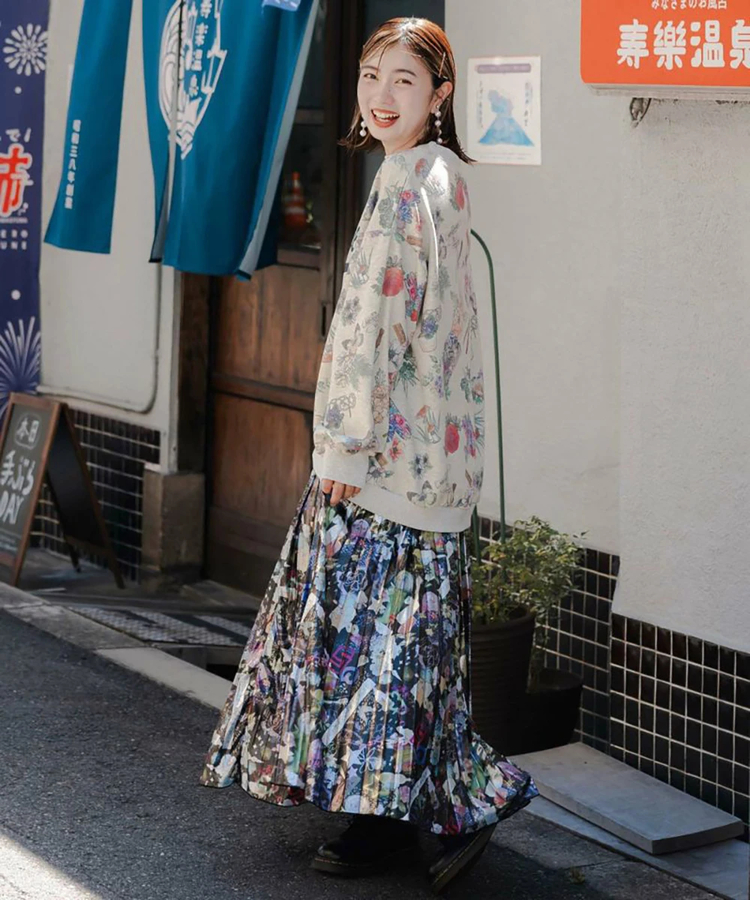 go slow caravan(ゴースローキャラバン) |ScoLar/スカラー 柄メタリックプリーツSK (WOMENS)