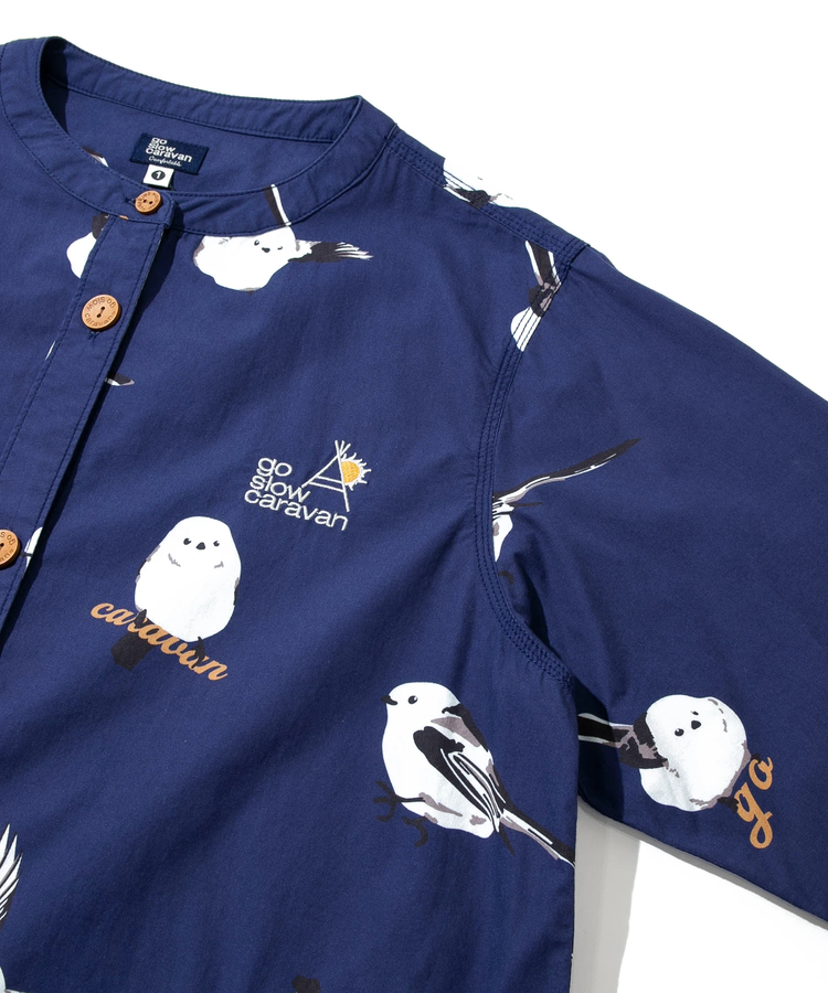 go slow caravan(ゴースローキャラバン) |シマエナガ ノーカラーシャツワンピース (WOMENS)