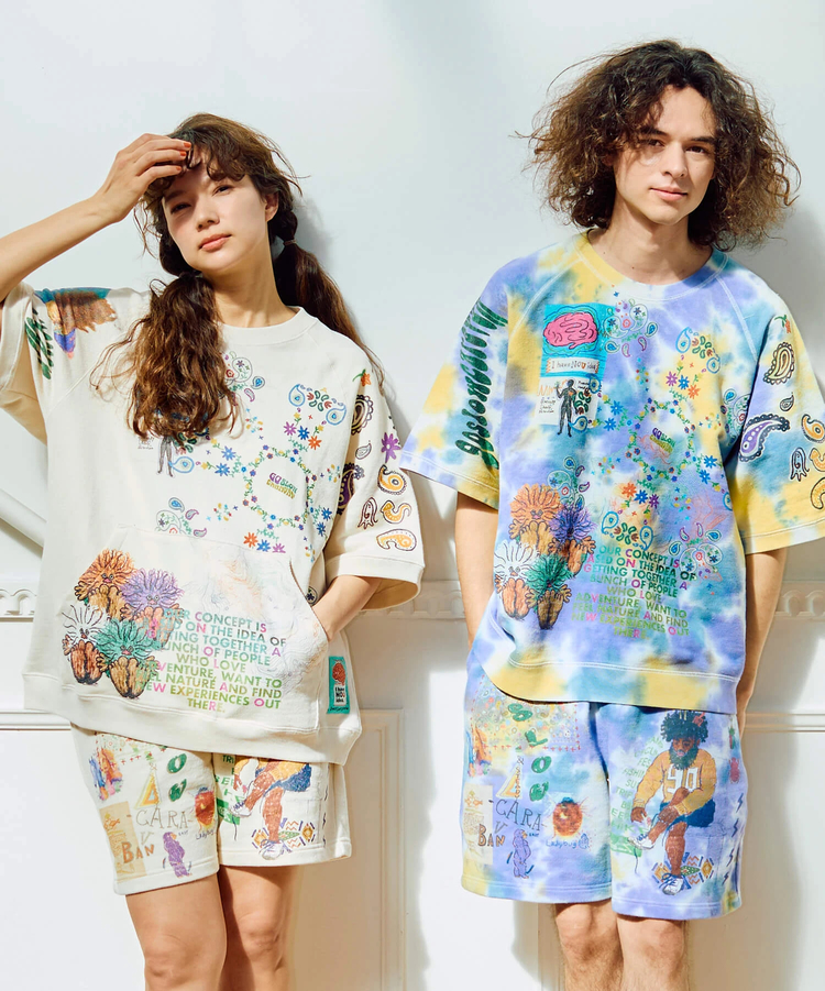 go slow caravan(ゴースローキャラバン) |UNIQUEインレイ 落書きMIX ラグラン TEE TIE DYE (MENS)