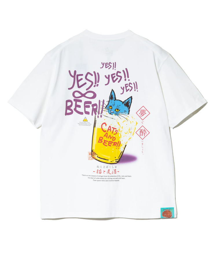 go slow caravan(ゴースローキャラバン) |RAY綿 猫と麦酒TEE~麦酒風呂2~ (MENS/WOMENS)