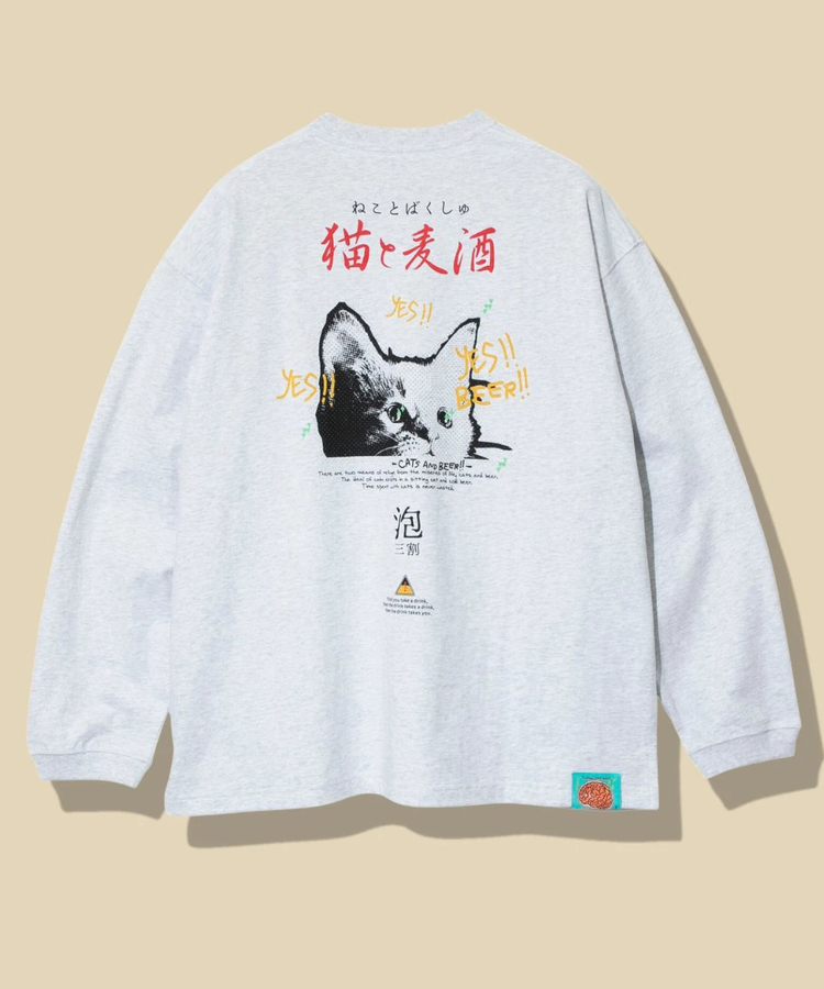 go slow caravan(ゴースローキャラバン) |メランジェ G/D 猫と麦酒 ロングスリーブ BIG TEE (MENS/WOMENS)