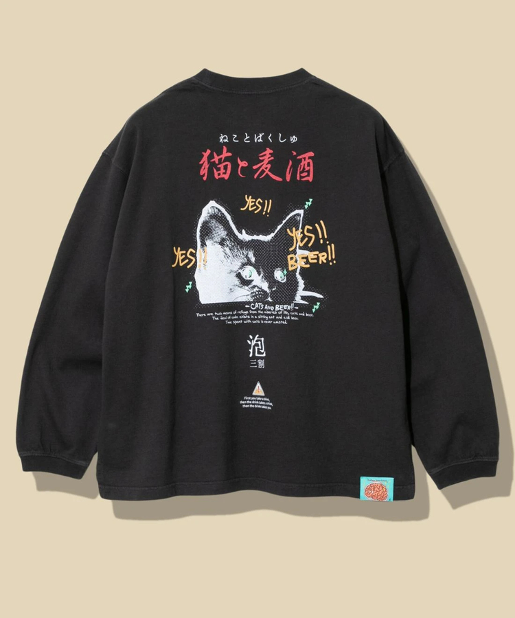 go slow caravan(ゴースローキャラバン) |メランジェ G/D 猫と麦酒 ロングスリーブ BIG TEE (MENS/WOMENS)