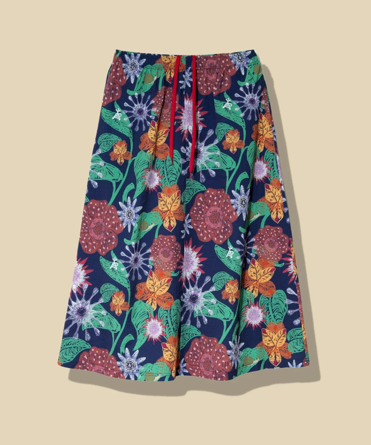 go slow caravan(ゴースローキャラバン) |ストレッチサッカー総柄プリントイージースカート (WOMENS)