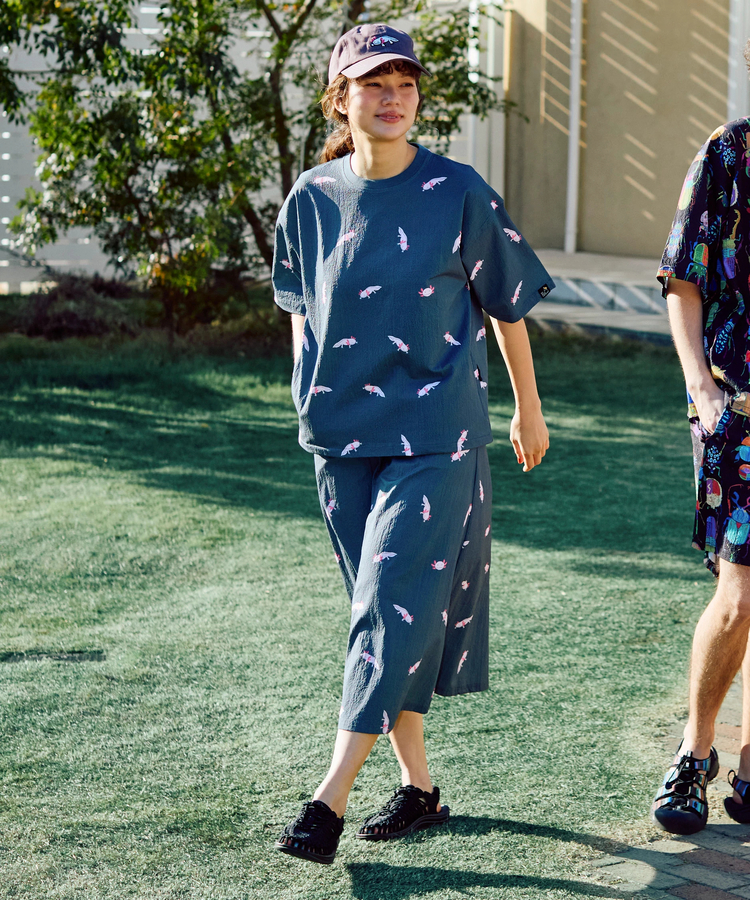 go slow caravan(ゴースローキャラバン) |ストレッチサッカー総柄プリントイージースカート (WOMENS)