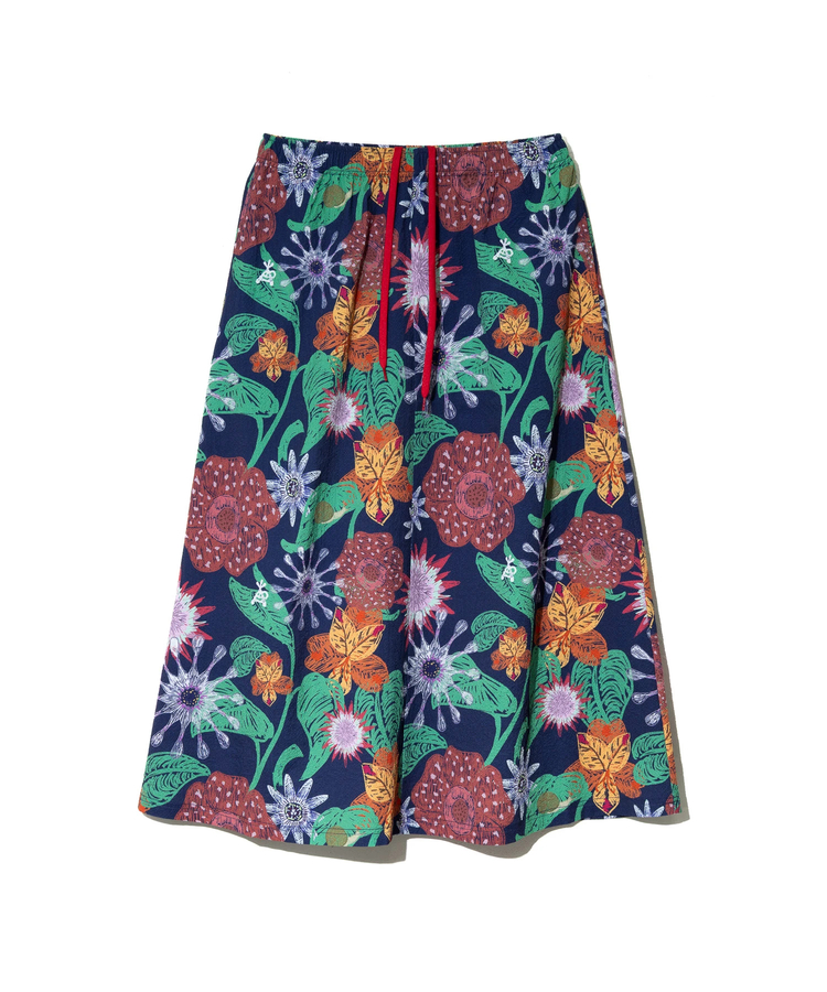 go slow caravan(ゴースローキャラバン) |ストレッチサッカー総柄プリントイージースカート (WOMENS)