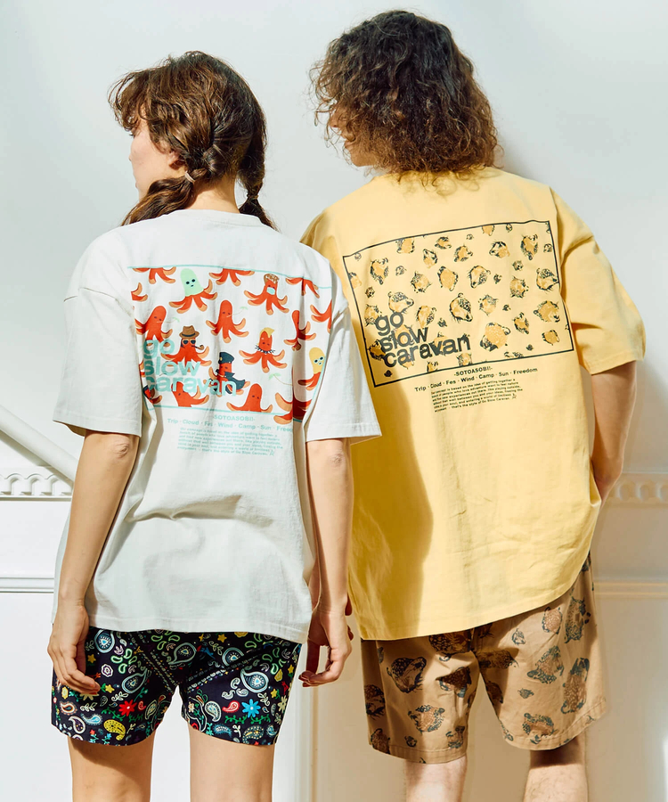 go slow caravan(ゴースローキャラバン) |USA/C スクエアLOGO バックプリント ゆったり TEE (MENS)