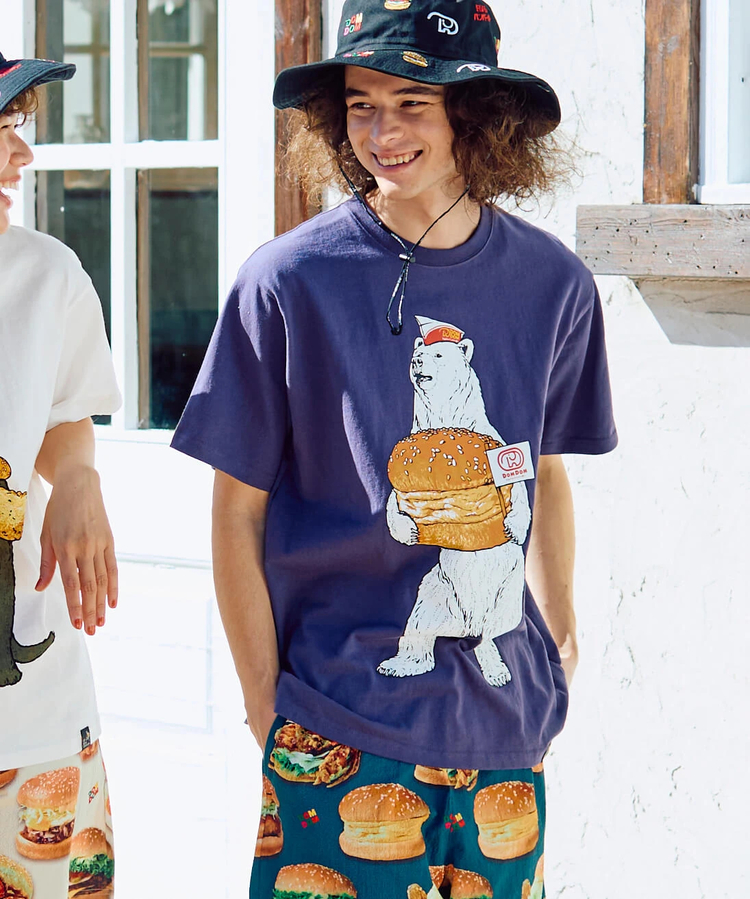 go slow caravan(ゴースローキャラバン) |【DOMDOM×GSC】手作り厚焼きたまごバーガークマTEE (MENS)