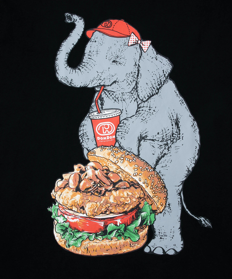 go slow caravan(ゴースローキャラバン) |【DOMDOM×GSC】味噌ピーチキンバーガーゾウBIG TEE (MENS)