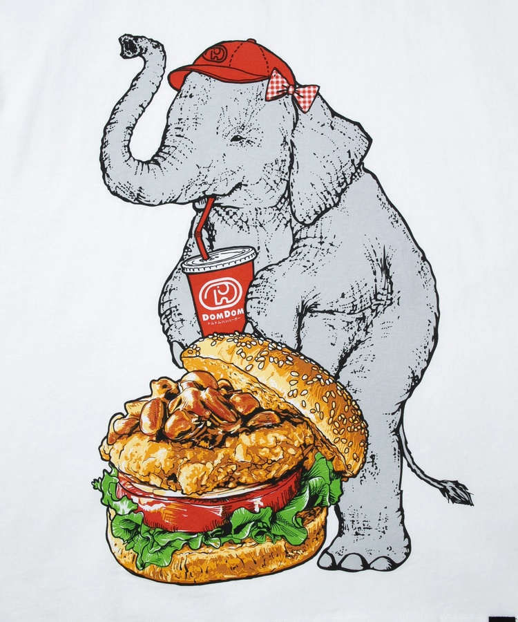 go slow caravan(ゴースローキャラバン) |【DOMDOM×GSC】味噌ピーチキンバーガーゾウBIG TEE (MENS)