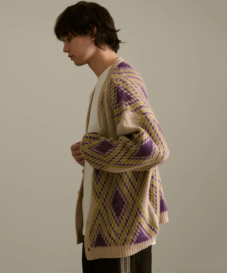 go slow caravan(ゴースローキャラバン) |Revo./レヴォ モヘアライク ダイヤパターン カーディガン (MENS)