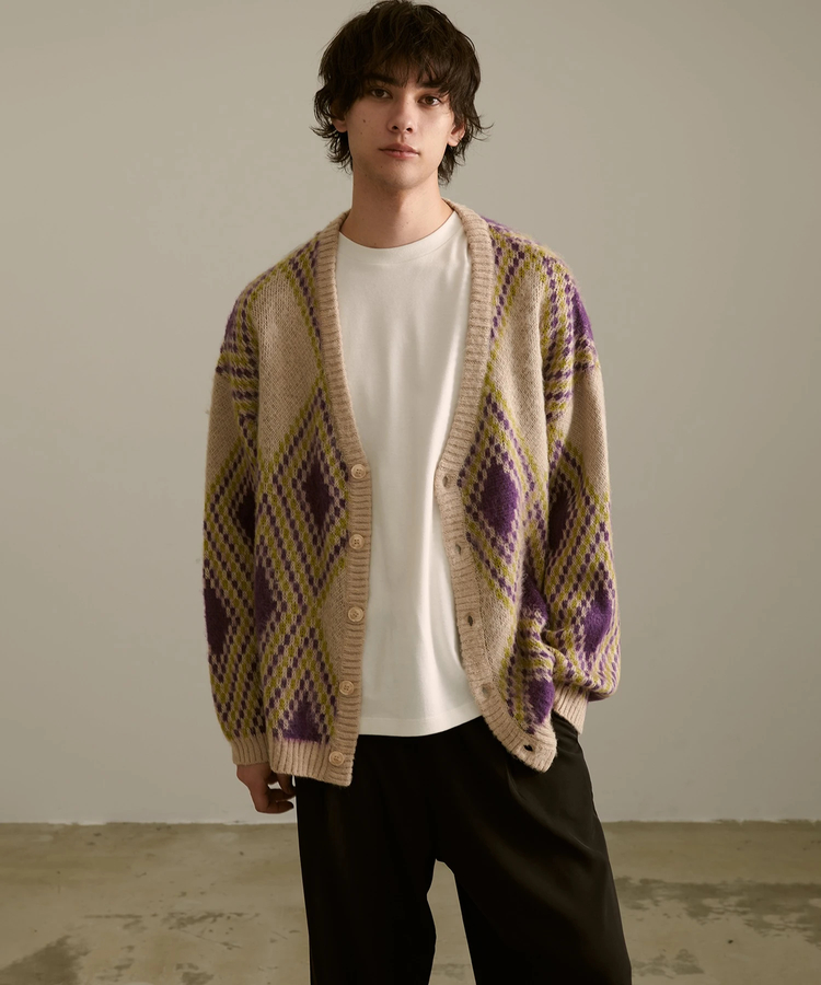 go slow caravan(ゴースローキャラバン) |Revo./レヴォ モヘアライク ダイヤパターン カーディガン (MENS)
