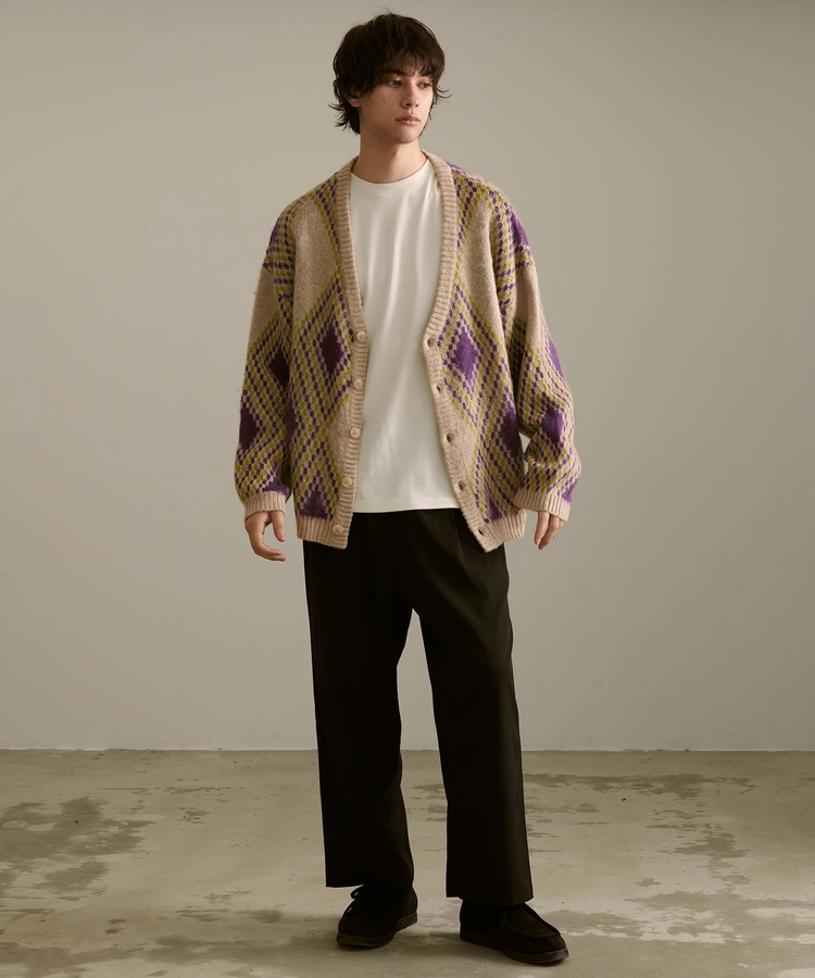 go slow caravan(ゴースローキャラバン) |Revo./レヴォ モヘアライク ダイヤパターン カーディガン (MENS)
