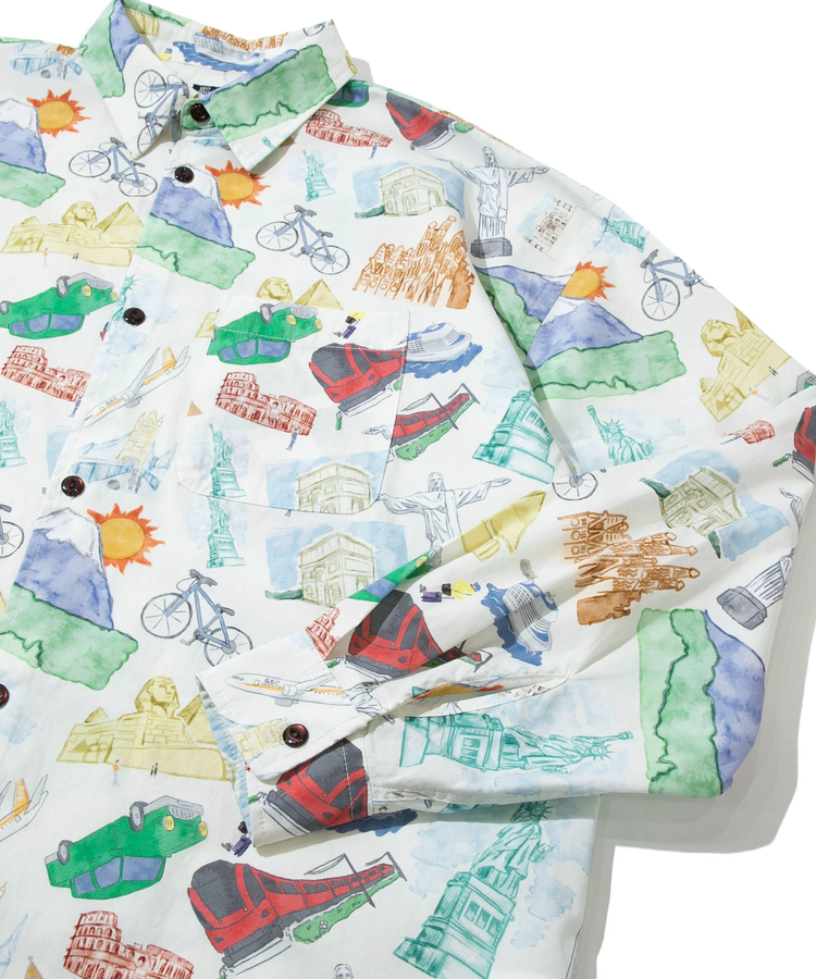 go slow caravan(ゴースローキャラバン) |40/-ブロード総柄プリントR/Gシャツ (MENS/WOMENS)