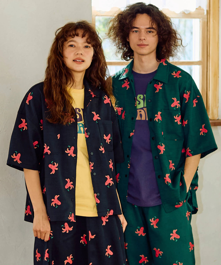go slow caravan(ゴースローキャラバン) |ブッチャー総柄プリント半袖シャツ (WOMENS/MENS)