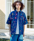 go slow caravan(ゴースローキャラバン) |LINEN/COTTONスクエア刺繍半袖シャツ (MENS/WOMENS)
