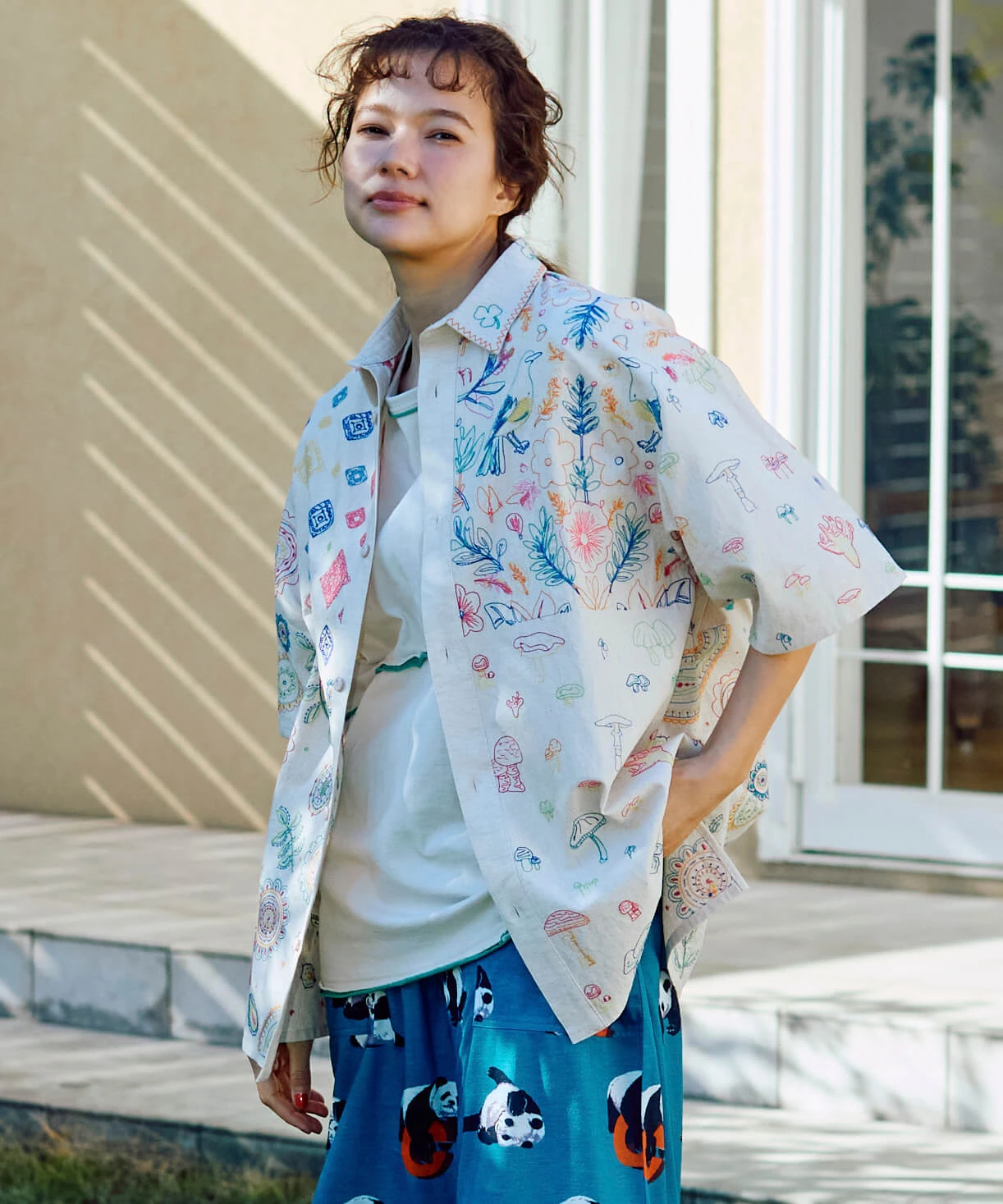 LINEN/COTTONスクエア刺繍半袖シャツ (MENS/WOMENS)｜ファッション通販 