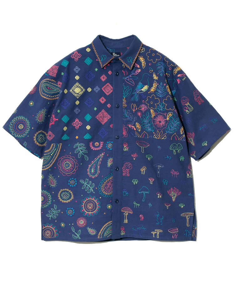 go slow caravan(ゴースローキャラバン) |LINEN/COTTONスクエア刺繍半袖シャツ (MENS/WOMENS)