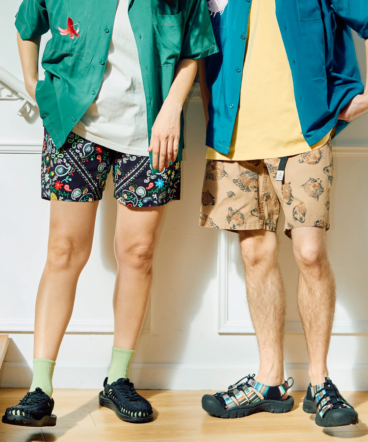 go slow caravan(ゴースローキャラバン) |キャンバス総柄プリントイージーショーツ (MENS)