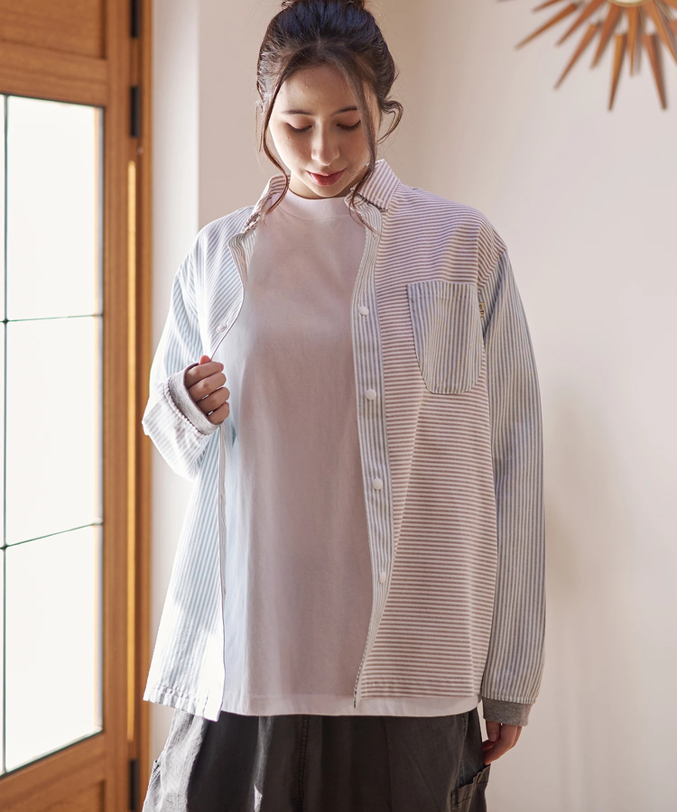 go slow caravan(ゴースローキャラバン) |DUCKSTER/ダックスター B.D配色切替ストライプシャツ (MENS)