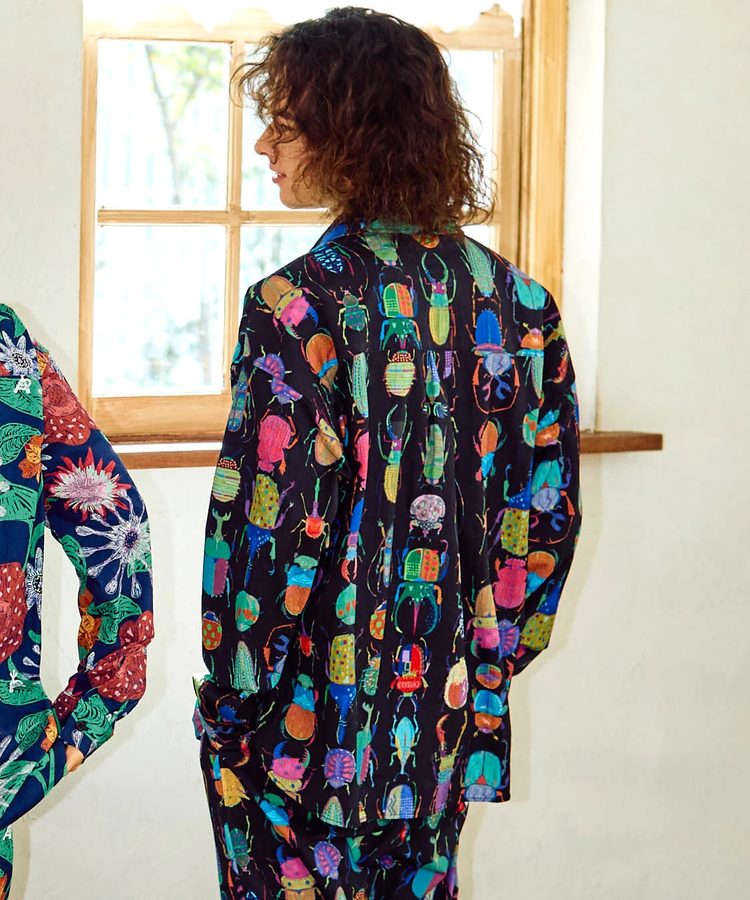 go slow caravan(ゴースローキャラバン) |ストレッチサッカー総柄プリントユーティリティーシャツ (MENS/WOMENS)