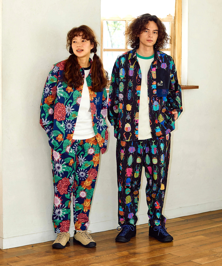 go slow caravan(ゴースローキャラバン) |ストレッチサッカー総柄プリントユーティリティーシャツ (MENS/WOMENS)