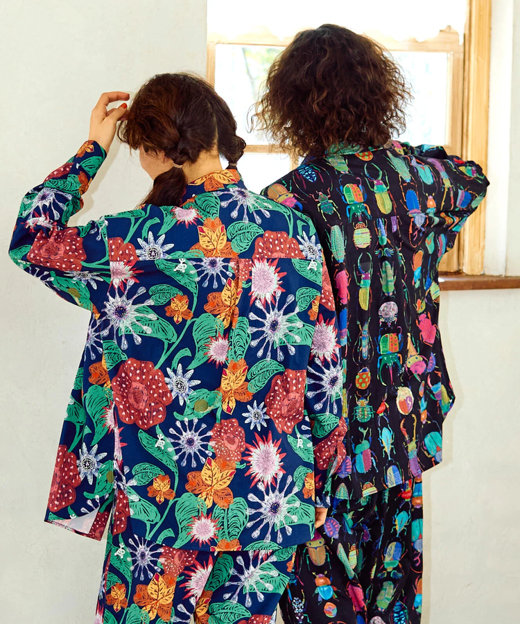 go slow caravan(ゴースローキャラバン) |ストレッチサッカー総柄プリントユーティリティーシャツ (MENS/WOMENS)