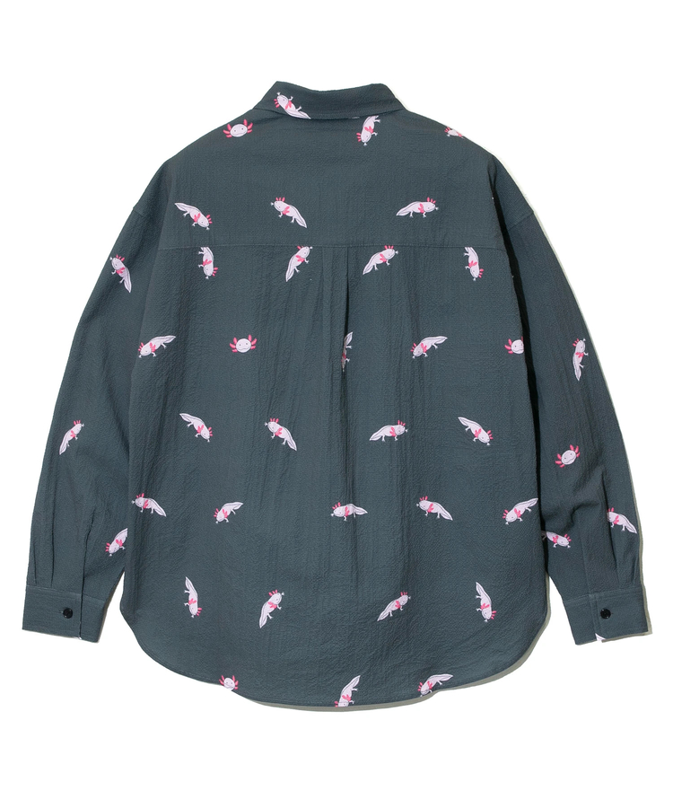 go slow caravan(ゴースローキャラバン) |ストレッチサッカー総柄プリントユーティリティーシャツ (MENS/WOMENS)