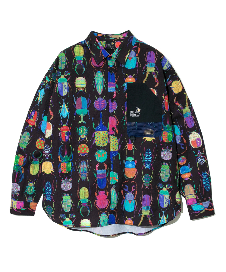 go slow caravan(ゴースローキャラバン) |ストレッチサッカー総柄プリントユーティリティーシャツ (MENS/WOMENS)