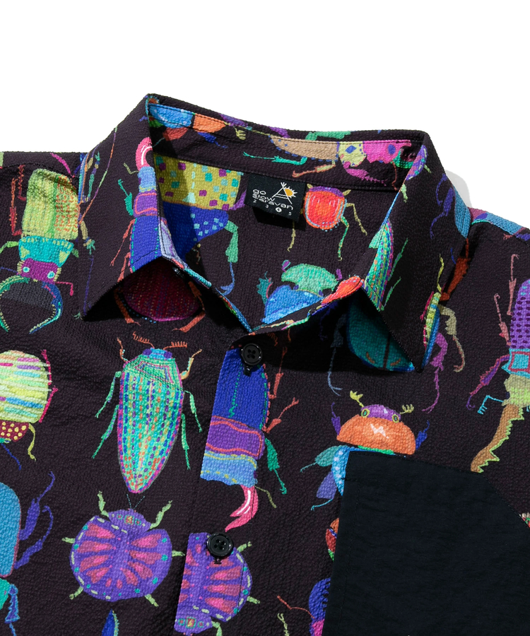 go slow caravan(ゴースローキャラバン) |ストレッチサッカー総柄プリントユーティリティーシャツ (MENS/WOMENS)