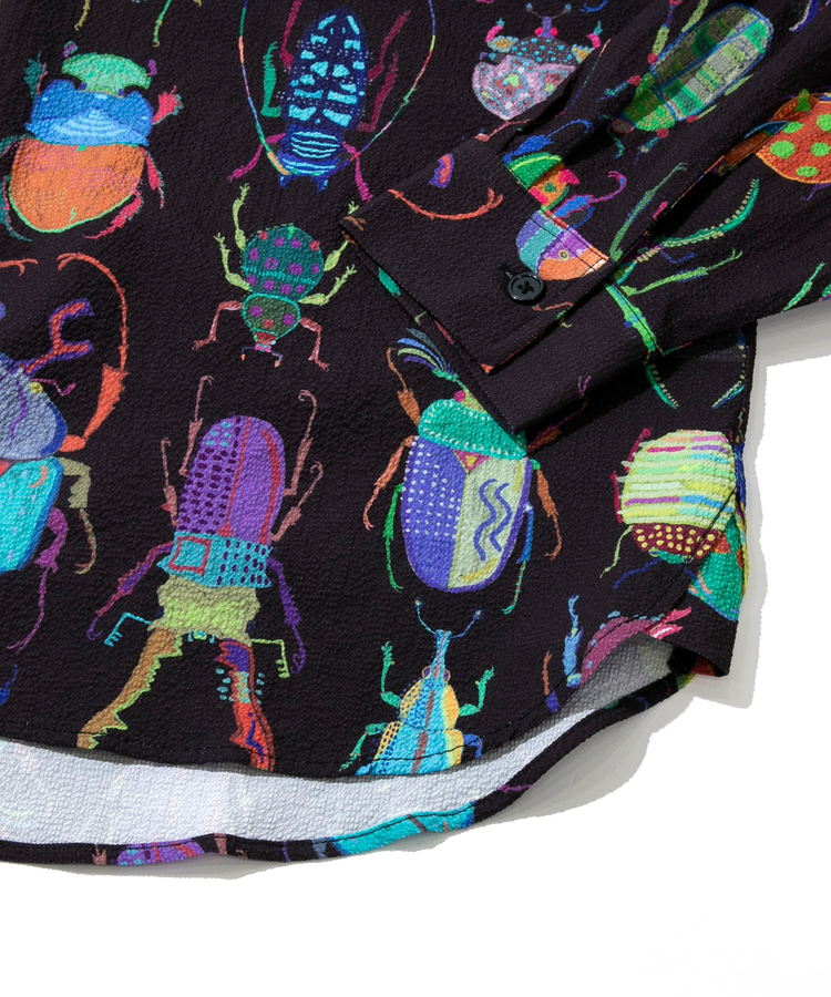 go slow caravan(ゴースローキャラバン) |ストレッチサッカー総柄プリントユーティリティーシャツ (MENS/WOMENS)