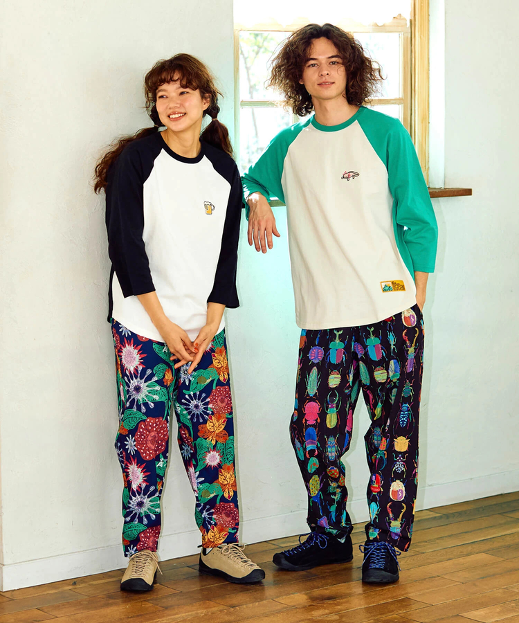 go slow caravan(ゴースローキャラバン) |ストレッチサッカー総柄プリントアンクルパンツ (MENS/WOMENS)