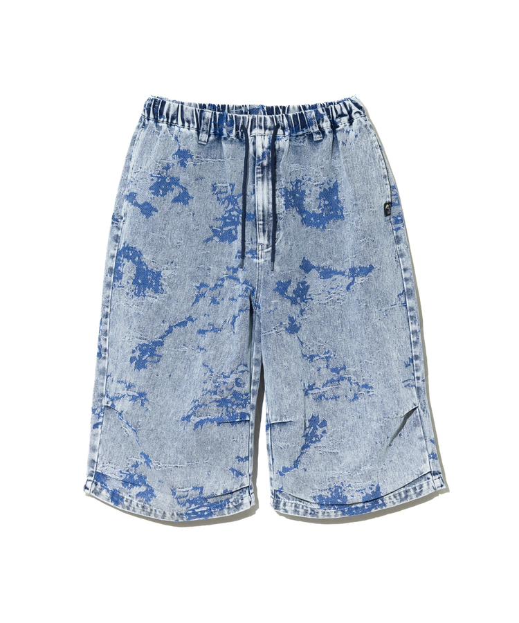 ジャガードデニムケミカルWASHワイドハーフパンツ (MENS