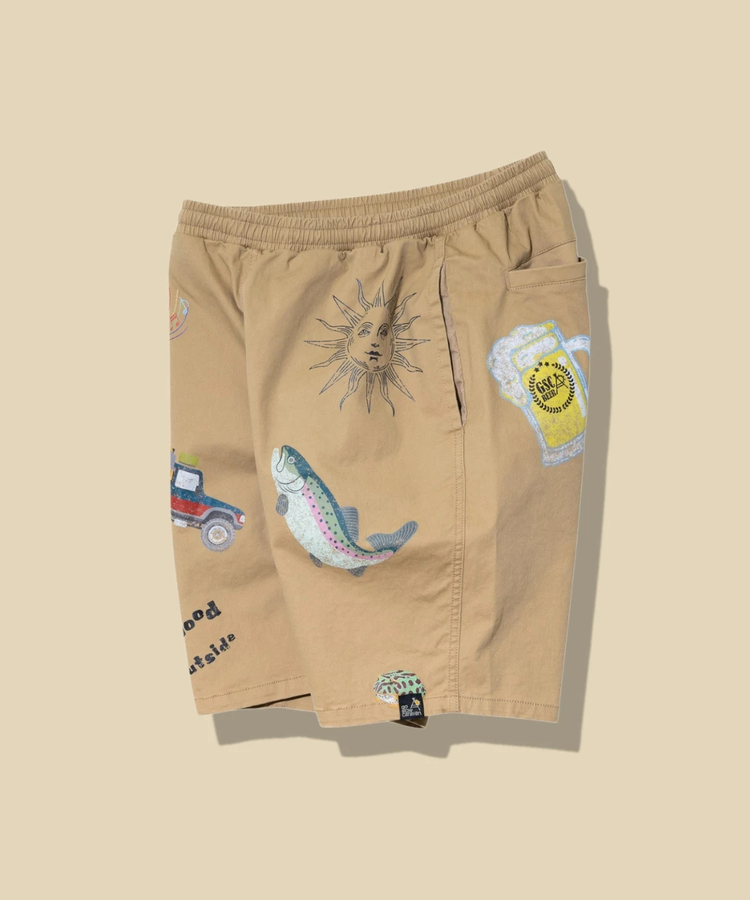 go slow caravan(ゴースローキャラバン) |ストレッチツイル断ち身プリントイージーショーツ (MENS)