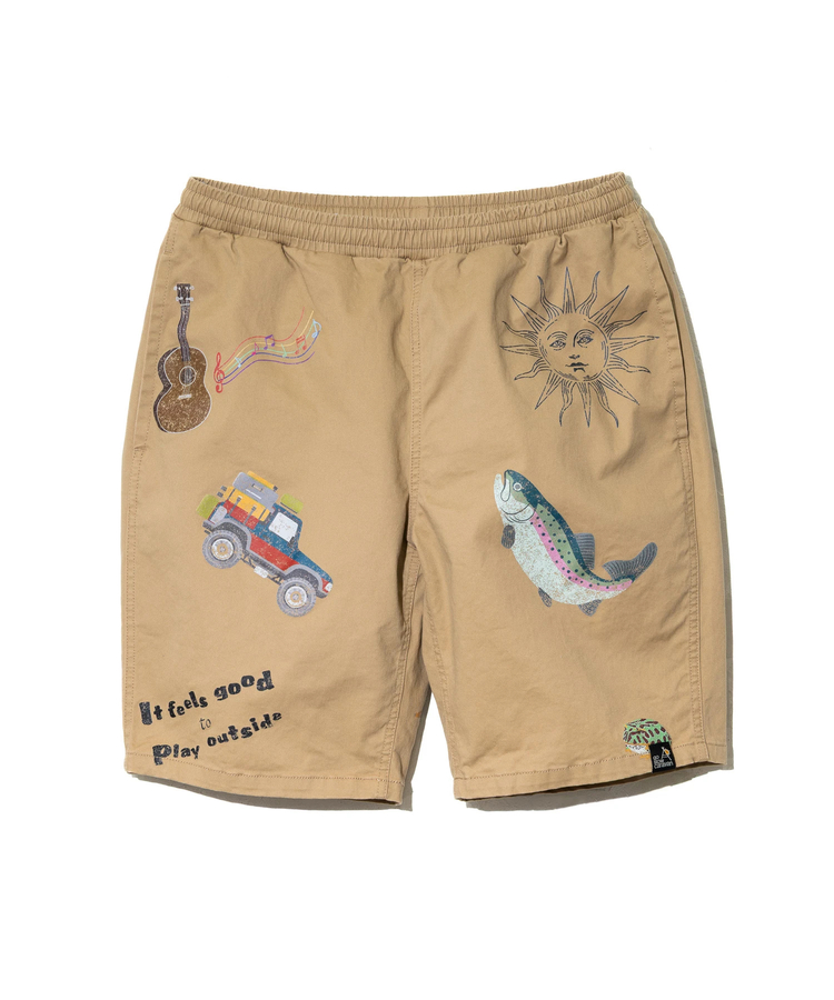 go slow caravan(ゴースローキャラバン) |ストレッチツイル断ち身プリントイージーショーツ (MENS)