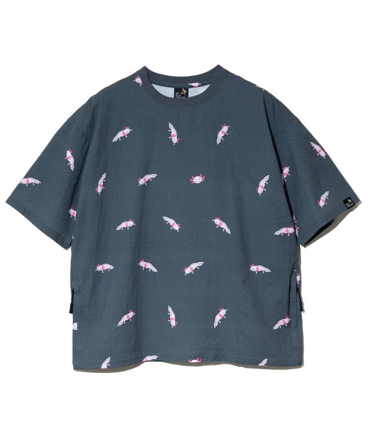 go slow caravan(ゴースローキャラバン) |ストレッチサッカー総柄プリント半袖TEE (MENS/WOMENS)