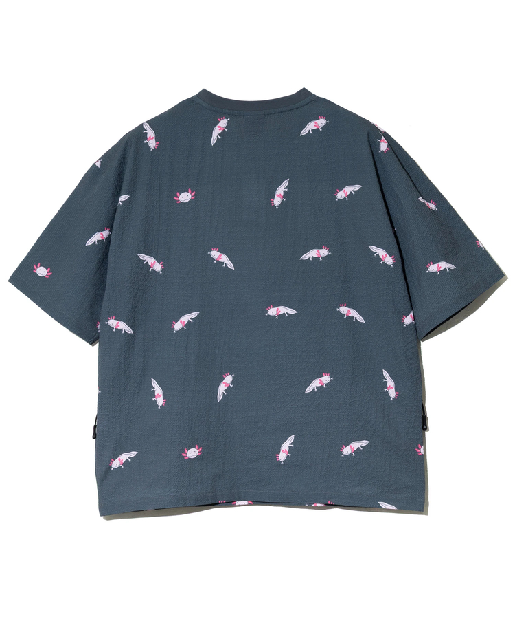go slow caravan(ゴースローキャラバン) |ストレッチサッカー総柄プリント半袖TEE (MENS/WOMENS)