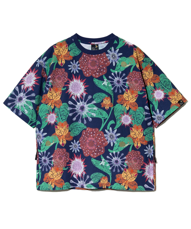 go slow caravan(ゴースローキャラバン) |ストレッチサッカー総柄プリント半袖TEE (MENS/WOMENS)