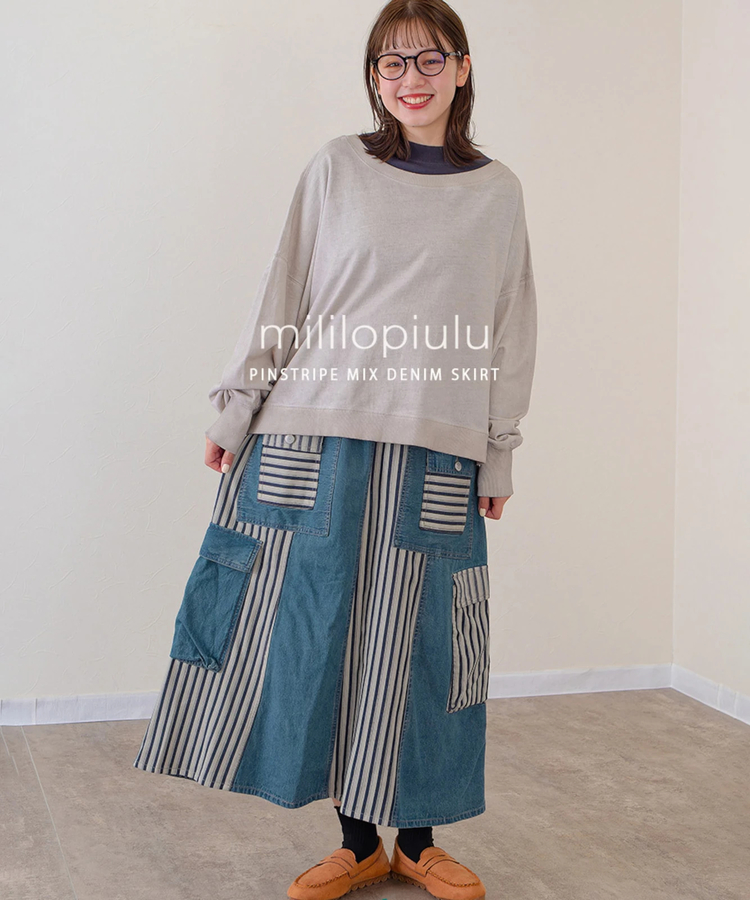 SALE♡スカート 新品激安! mililopiulu/ミリロピュール ピンストライプMIXスカート (WOMENS