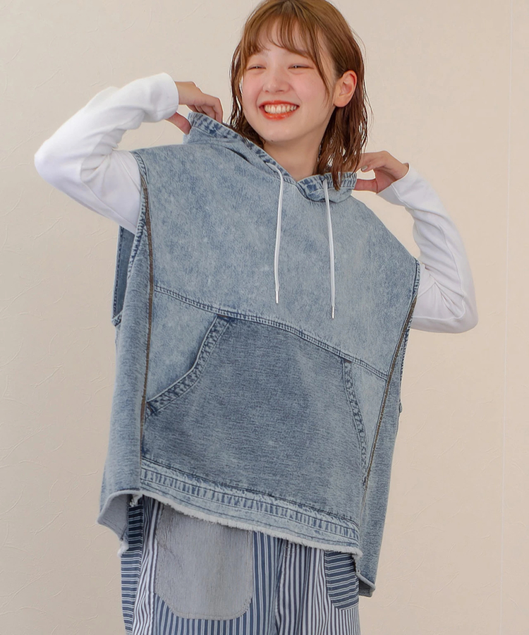 go slow caravan(ゴースローキャラバン) |mililopiulu/ミリロピュール ケミカルデニム裏毛ベスト (WOMENS)