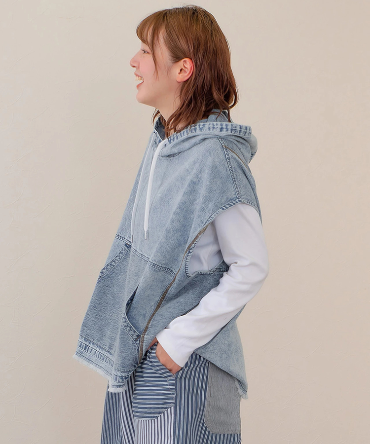 go slow caravan(ゴースローキャラバン) |mililopiulu/ミリロピュール ケミカルデニム裏毛ベスト (WOMENS)