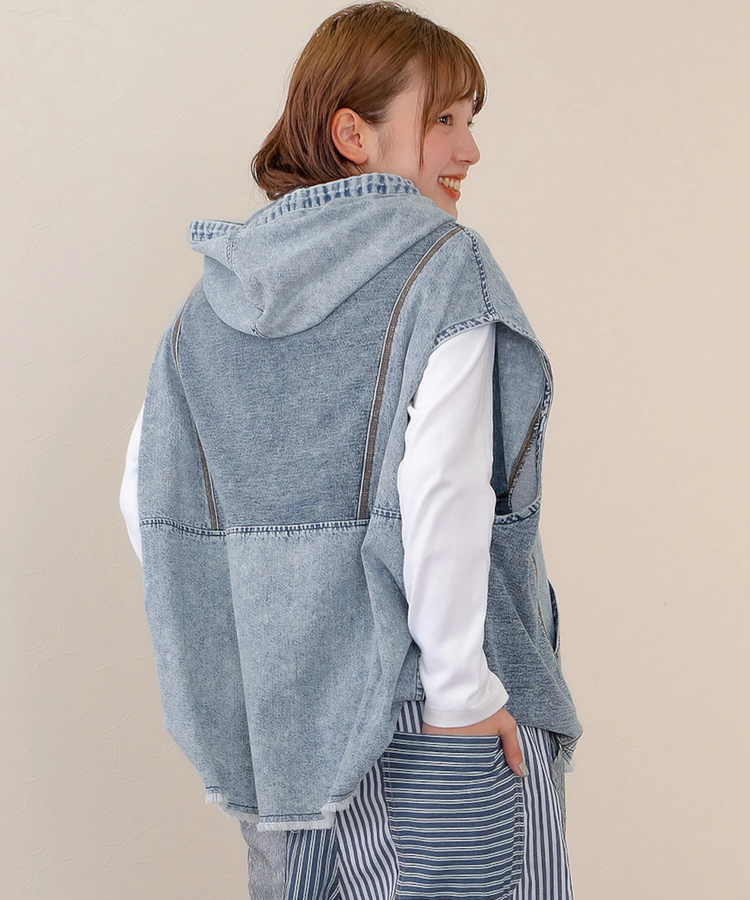 go slow caravan(ゴースローキャラバン) |mililopiulu/ミリロピュール ケミカルデニム裏毛ベスト (WOMENS)