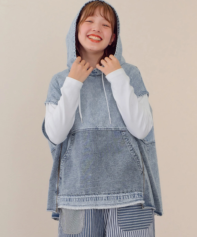 go slow caravan(ゴースローキャラバン) |mililopiulu/ミリロピュール ケミカルデニム裏毛ベスト (WOMENS)