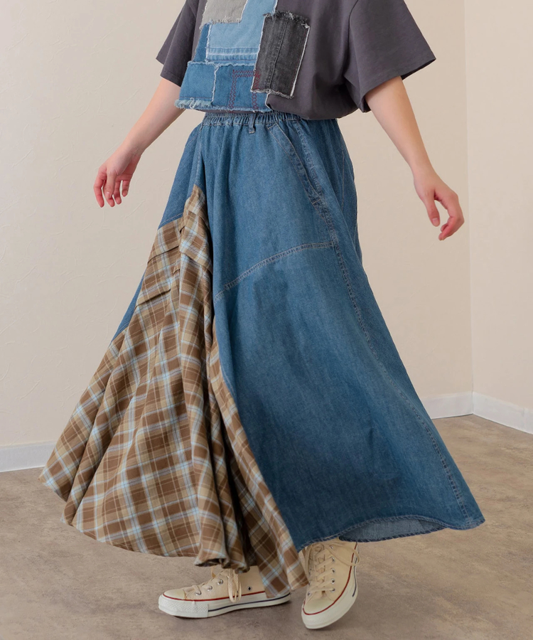 ドルガバ　デニム　コーデュロイ　切り替し　スカート　異素材 HUG.U スカート デニム チュール 異素材 デニムスカート