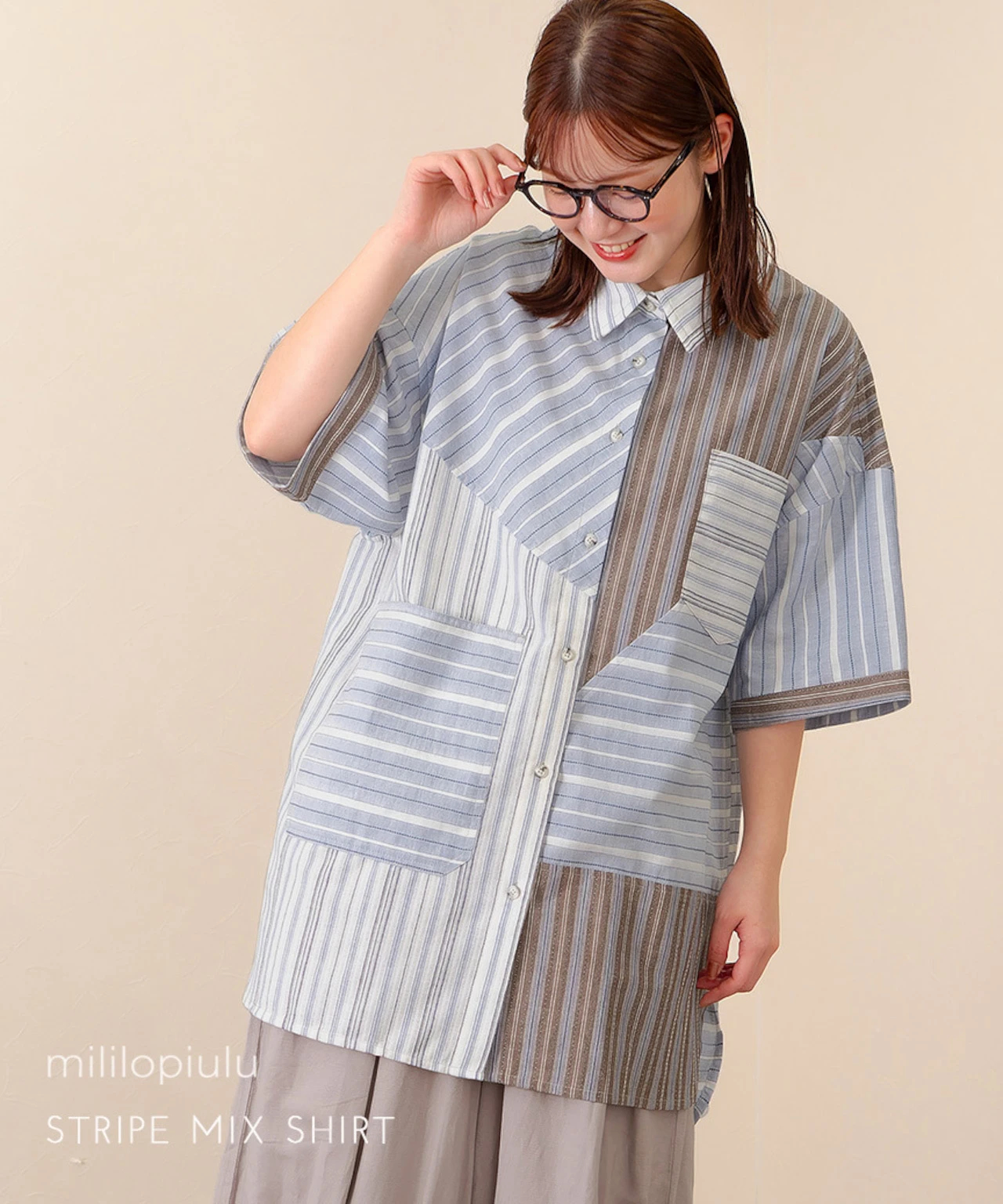 ブラウス シャツ mililopiulu/ミリロピュール　ストライプMIXランダムシャツ レディース mililopiulu/ミリロピュール ストライプMIXランダムシャツ