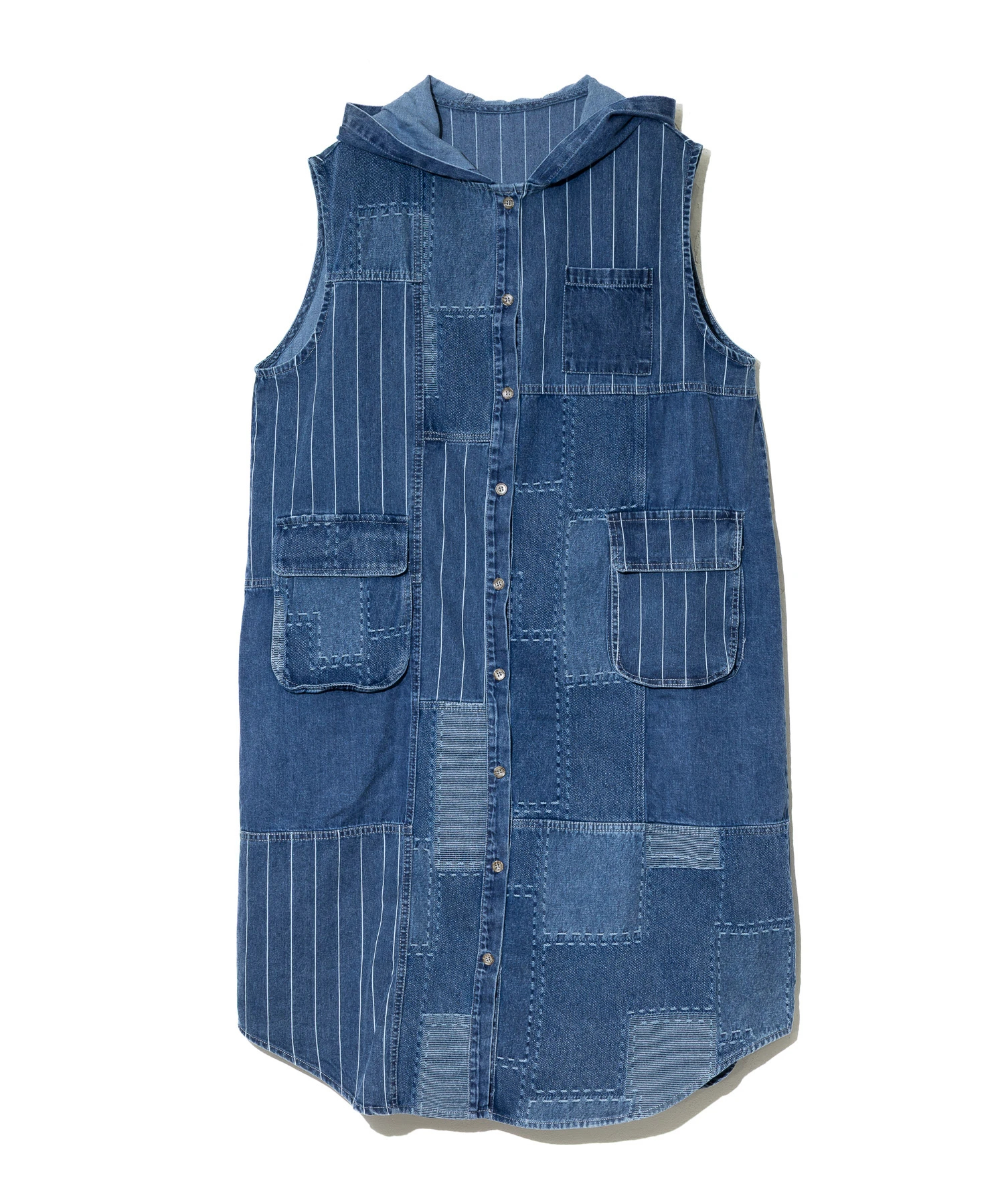 COLORK/カラック パッチワークデニムフードベスト (WOMENS COLORK/カラック パッチワークデニムフードベスト (WOMENS