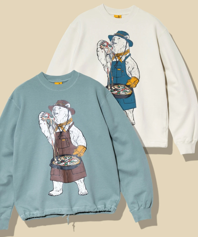 go slow caravan(ゴースローキャラバン) |空紡糸裏毛 スキレットピザクマ ヘムスピンドルクルースウェット (MENS/WOMENS)