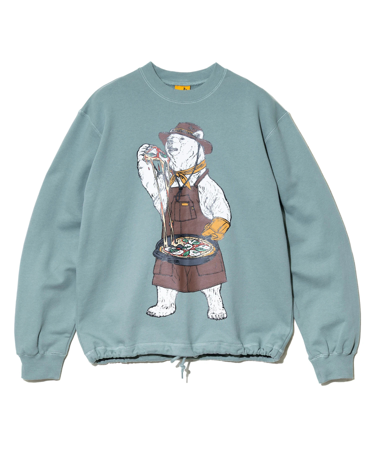 go slow caravan(ゴースローキャラバン) |空紡糸裏毛 スキレットピザクマ ヘムスピンドルクルースウェット (MENS/WOMENS)
