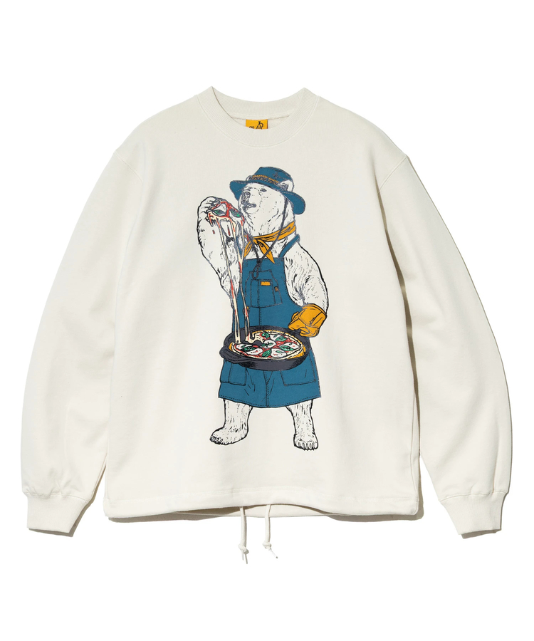 go slow caravan(ゴースローキャラバン) |空紡糸裏毛 スキレットピザクマ ヘムスピンドルクルースウェット (MENS/WOMENS)