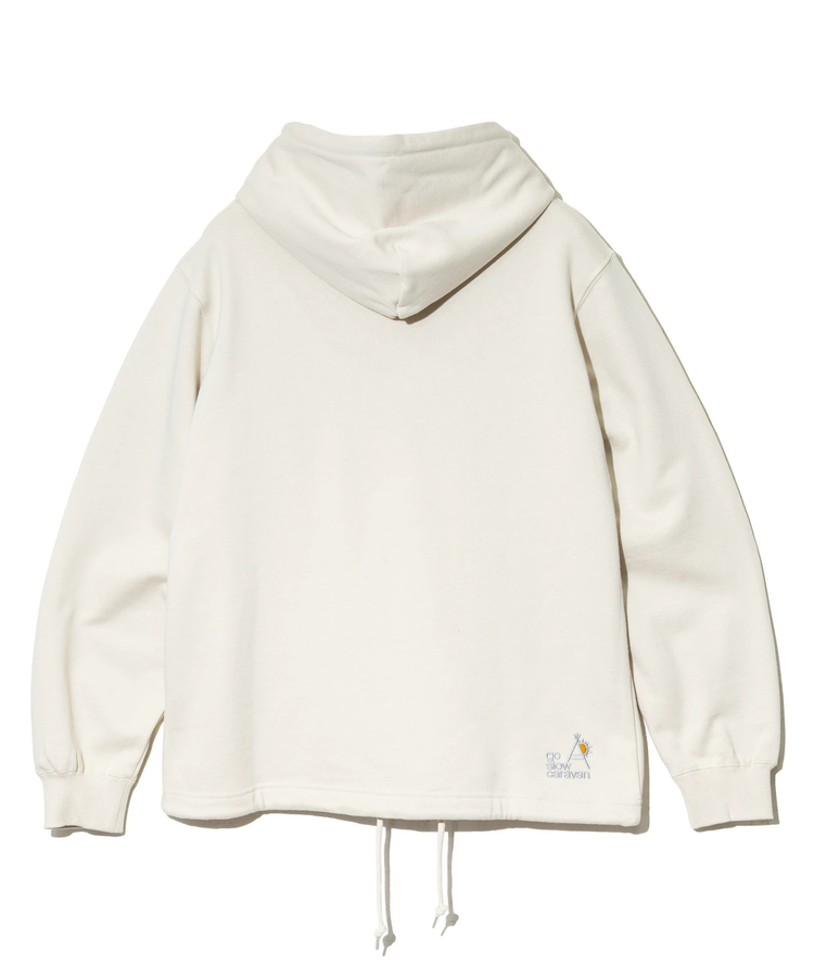 go slow caravan(ゴースローキャラバン) |空紡糸裏毛 スキレットピザ猫 ヘムスピンドルフーディー (MENS/WOMENS)